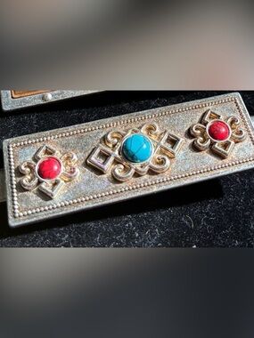 Florasis Hair Clip Faux Turquoise and Coral Stones